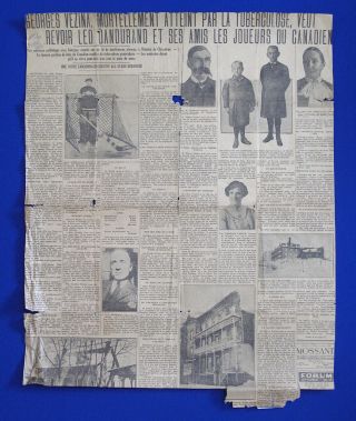 Georges Vezina Hof Canadiens Rare 1926 Newspaper Article About His Death