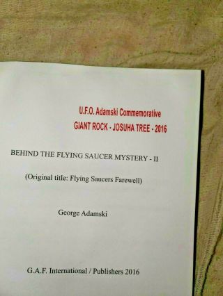 George Adamski BEHIND THE FLYING SAUCER MYSTERY UFO Joshua Tree Edition RARE 2