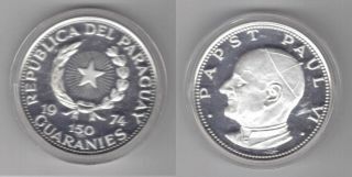 Paraguay - Rare 150 Guaranies Silver Proof Coin 1974 Year Km 118 Pope Paul Vi