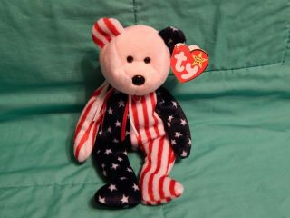 Spangle The Bear Ty Beanie Baby Pink Face Rare July 4 Independence Day