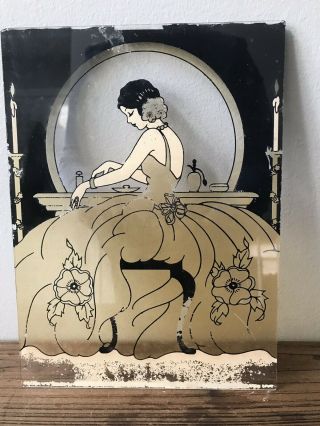 Art Nouveau Rare Vintage Frame Art Reverse Painting On Glass 8x10