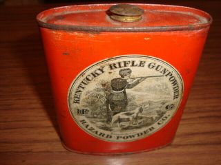 Vintage Rare Kentucky Rifle Gunpowder Tin,  Hazard Powder Co.  (empty)