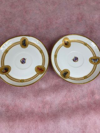Rare Royal Worcester Hand Painted Butterflies & Jeweled 2 Saucers C.  1880s
