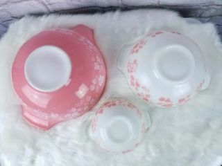 Vintage Pyrex Pink and white Gooseberry Cinderella Bowls Rare 441 443 444 3