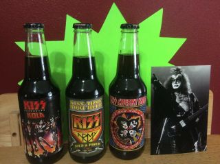 Kiss Soda Rocket Fizz Three Bottles Rare With Gene Simmons Photo