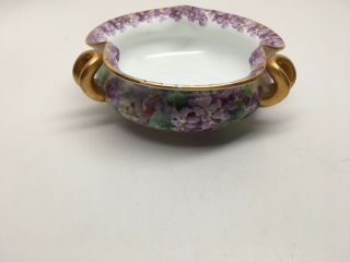 Rare Antique J&c Bavaria Hp Triple Handled Bowl - Purple Hydrangeas & Gold Gilt