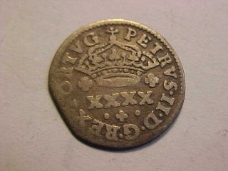 Portugal Silver 40 Reis 1693 - 1706 Peter Ii Quality Rare Coin