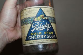 Scarce 1924 Blatz Milwaukee Gold Star Cherry Soda Paper Label Bottle Sign Rare