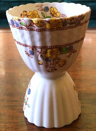 Rare Antique English Spode Buttercup Floral Basket Weave Double Egg Cup