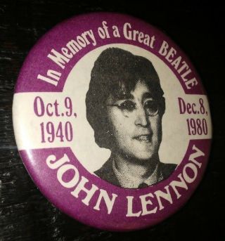 The Beatles John Lennon In Memory Of A Great Beatle Pin Button Vintage Rare