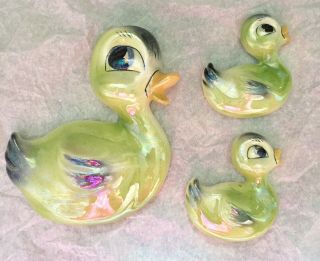 3 Rare Ceramicraft Iridescent Duck Mom Ducklings San Clemente Porcelain Ducks