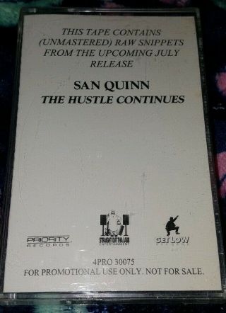 San Quinn - The Hustle Continues Rare Bay G - Funk Rap Promo Snippets Cassette