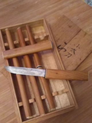 Rare Vintage Japanese Set Of 4 Kosaka Sushi Knives In Wooden Box