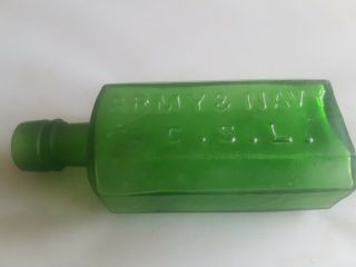 Rare Green Army And Navy Medicine Military Interest Bottle Civil War Era 1860,  S