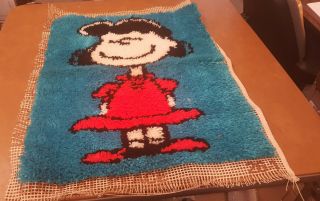 Vtg Rare Peanuts Lucy At Peace Latch Hook Kit Wall Hanging