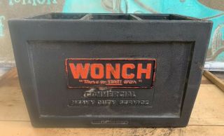 Vtg 40s Wonch Commercial Heavy Duty Battery Box Gas & Oil Advertising Sign Rare
