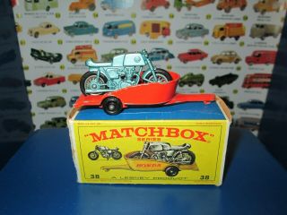 Matchbox Lesney 38 Honda Cycle W/rare Orange Trailer Vnc W/original Box