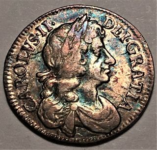 Great Britain: Charles Ii 4 Pence 1683,  Km 434,  Xf,  Fascinating Toning,  Rare