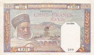 Banque De Algeria 100 Francs 1941 P - 85 Xf Vichy Government Rare Date