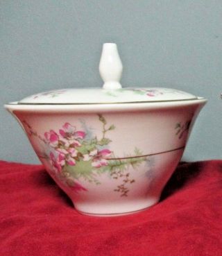 Rare Vintage Theodore Haviland " Apple Blossom " Covered Sugar Bowl No Handles
