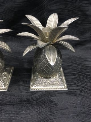 Vintage Pair Metal Pineapple Tropical Palm Tree Candle Holders Rare Ornate 4