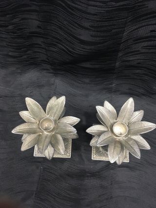 Vintage Pair Metal Pineapple Tropical Palm Tree Candle Holders Rare Ornate 5