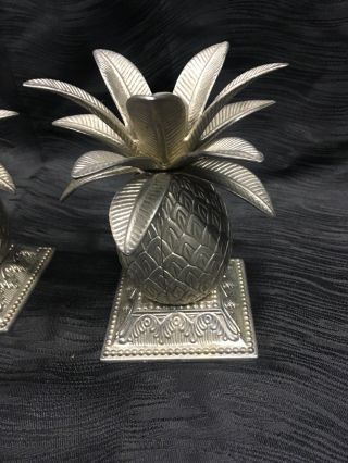 Vintage Pair Metal Pineapple Tropical Palm Tree Candle Holders Rare Ornate 8