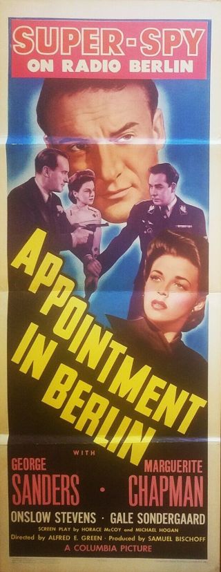 Appointment In Berlin (1941) George Sanders Rare Wwii Spy Thriller Orig 14x36