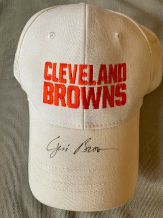 Jim Brown Autographs Cleveland Browns Cap Rare Signed Stadium Giveaway White Hat