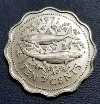 Rare Uncirculated 1971 Bahama Islands Bone Fish 10 Cents Coin Only 13,  000 Minted