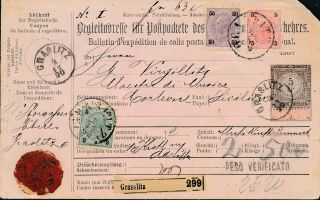 1890 Austria Graslitz Fiscal Parcel Card Rare 50kr Mixed Corleone Sicilia Italy