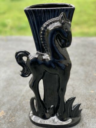 Rare Royal Haeger Black Stallion Vase Mcm Deco
