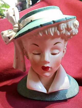 Vintage 1959 Napco Lady Head Vase C3959c Rare Dozing Lady,
