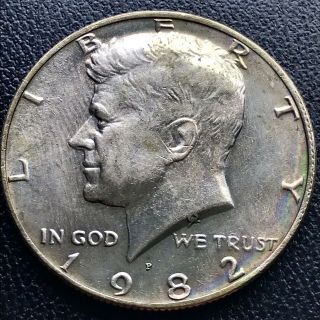 1982 P Kennedy Half Dollar 50c No Fg Missing Designer Initials Error Rare 16876