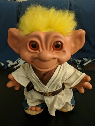 1964 Large 12 " Tall Dam Things Troll,  Rare Yellow Short Hair W/ Robe Outfit