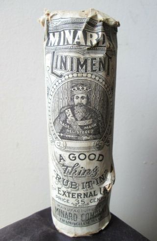 Rare Antique Apothecary Minard Medicine Cure Bottle Framingham Mass.