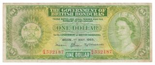 British Honduras Banknote 1 Dollar 1965 P28b Avf Queen Elizabeth Rare Key Date