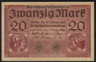 1918 20 Mark Wwi Germany World War 1 Rare Paper Money Banknote Currency P 57 Xf