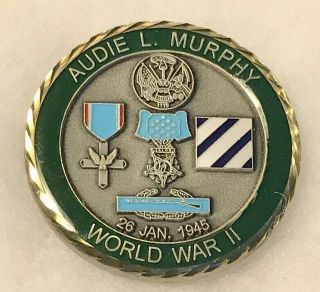 Audie Murphy Congressional Medal Of Honor Challenge Coin,  Blue Enamel,  Rare.