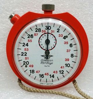 Vintage Rare American Heritage Great Britain 1/10th Stop Watch In Orange & White