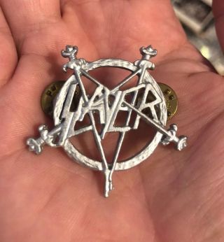 Vtg Slayer Pentagram Logo Lapel Pin Badge Poker Metal 90’s Venom Metallica Rare