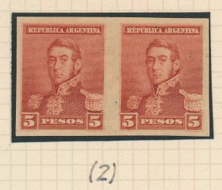 Rare Argentina Stamps 1892 105 $5 San Martin Imprf Pair Red Trial,  Wmk Sun,  Vf