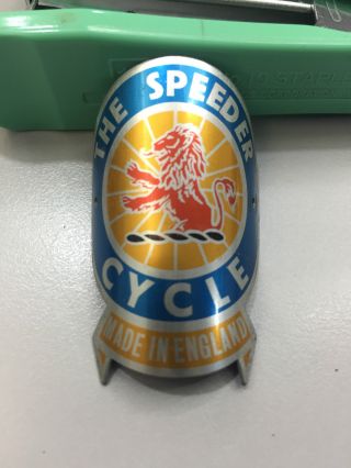 Vintage Bicycle Head Badge The Speeder Cycle England Sign Rare