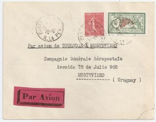 1928 France To Uruguay First Flight Cover,  Famous Mermoz Pilot,  Rare
