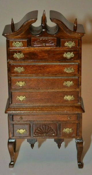 Rare Vintage Doll House Furniture Highboy Chest Of Drawers Miniature