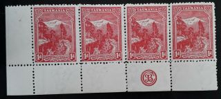Rare 1912 Tasmania Australia Jbc Monogram Blk 4x1d Red Pictorial Stamps P11