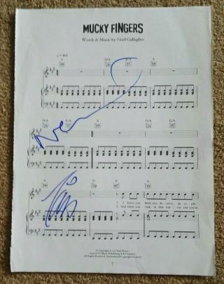 Oasis " Mucky Fingers " Noel & Liam Gallagher Signed Autograph Sheet Music Rare