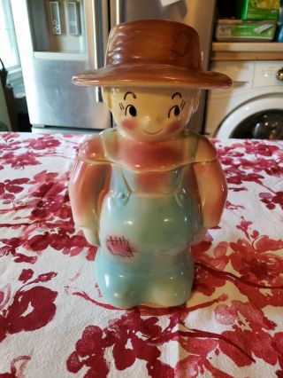Vintage American Bisque Cookie Jar Pennsylvania Dutch Boy Farmer Rare