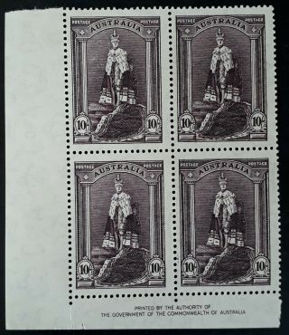 Rare 1949 - Australia Blk 4x10/ - Dull Purple Coronation Robes Stamps Thin Paper