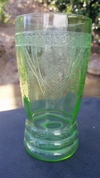 Rare Georgian Lovebirds Federal Green Depression Glass 5¼ " Flat 12 Oz.  Tumbler